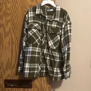 Arizona Jean Company Olive and White Plaid Shirt